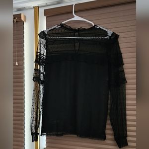 Express Women's Black Lace type Blouse, Sheer Tapered Sleeves Size M Gently Used